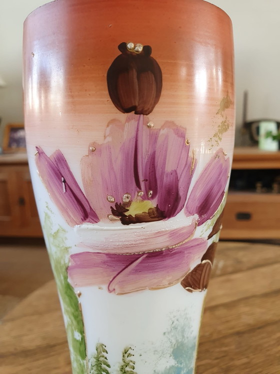 Vase ancien en opaline de Bristol – Peint à la main – Vers 1900 (23 cm) – Glass (photo 3 of 15)