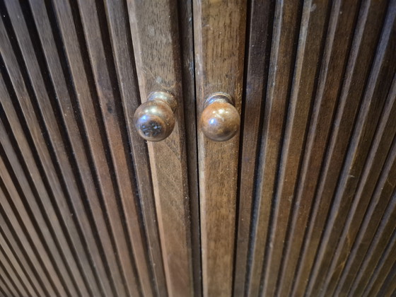 Image 1 of Strak antiek Hollands roldeur tambour cabinet, bow front kast