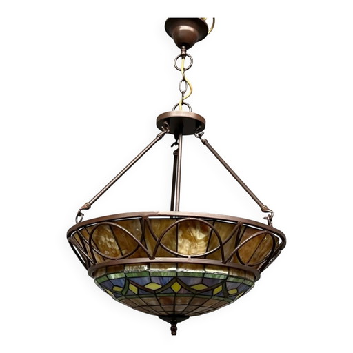 Large Tiffany lamp. – hanglampen, Crystal, Metal, Art Deco