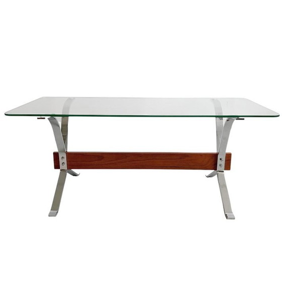 Image 1 of Vintage-Couchtisch im italienischen Design, Chrom, Glas, Teakholz, 1960er Jahre