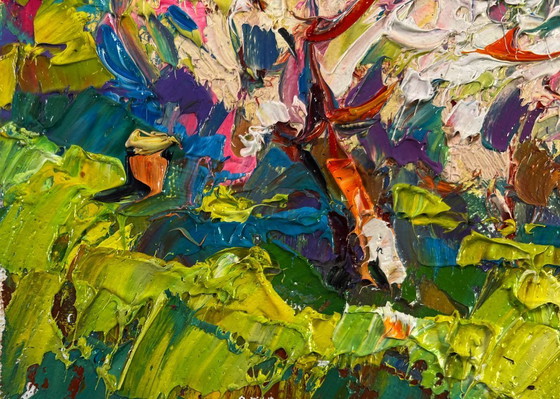Image 1 of Original Oil Painting Colorful Nature Landscape Petals dancing in the spring breeze