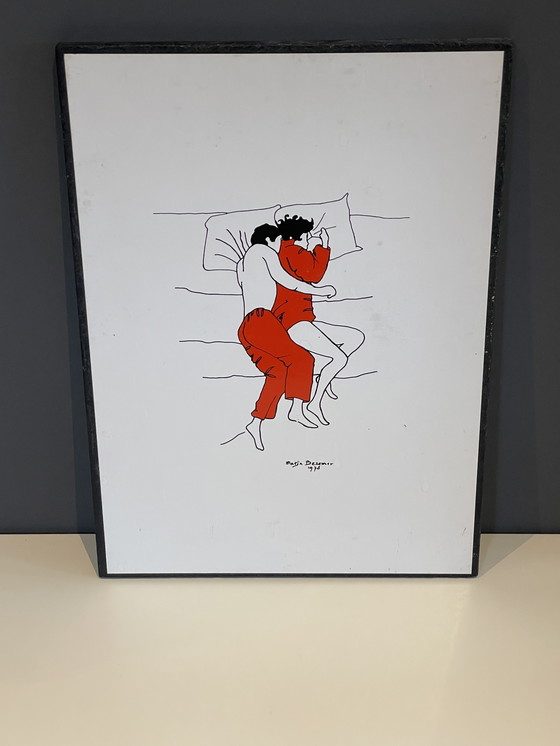 Image 1 of Originele vintage tweeluik op board – minimalistische kunst (1978, gesigneerd)