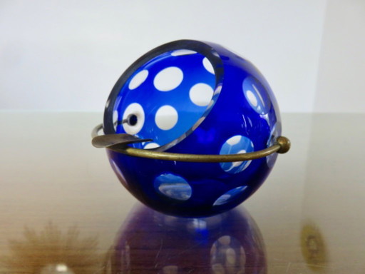 Marita Voigt ashtray for Harzkristall, crystal and brass, Germany, 1970