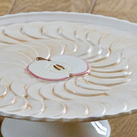 Image 1 of Large earthenware pie dish on a pedestal, apple pie