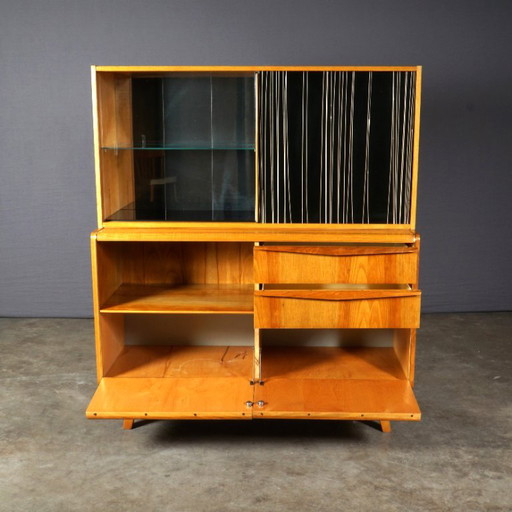 Vintage Cocktail Barkast Met Vitrine – Bohumil Landsman Voor Jitona – Jaren 60 – vitrinekasten, Glass, Wood (photo 2 of 9)