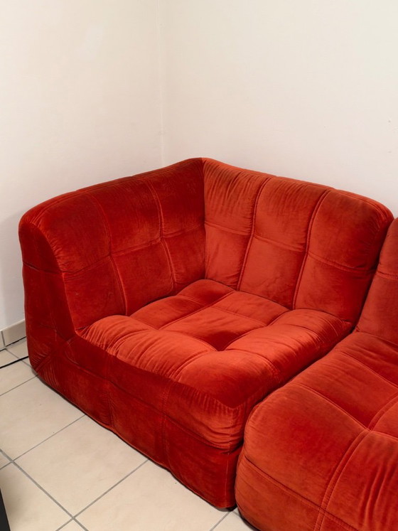 Rolf Benz Modulares Sofa, Orange Samt, Modulare Sofas, Stoff, Vintage (Foto 4 von 5)