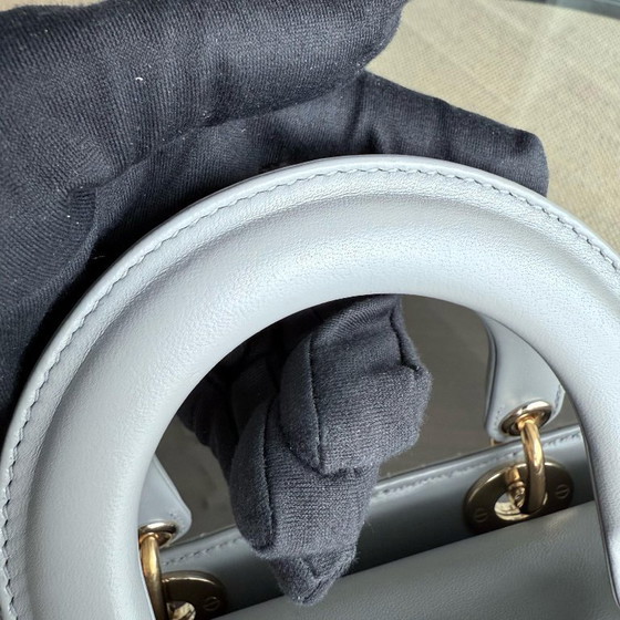 Image 1 of DIOR LADY SMALL - CANNAGE LAMBSKIN LIGHT GREY GRAY GOLD HARDWARE
