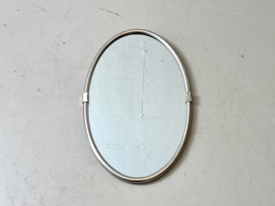Image 1 of Oval retro wall mirror with aluminum frame, 1970s