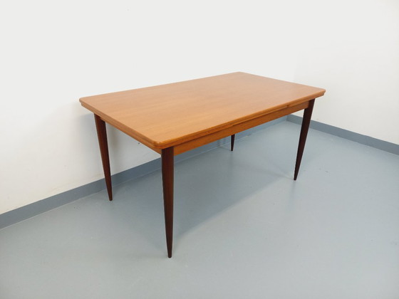 Image 1 of Rectangular Scandinavian-style vintage dining table from the 1950s/60s in teak with extensions