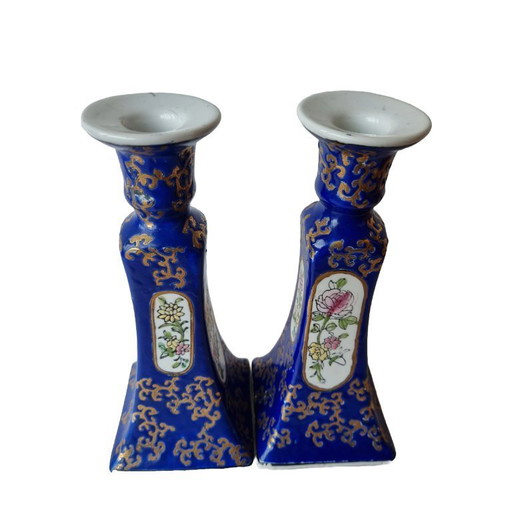 Vintage Chinese porcelain candlesticks