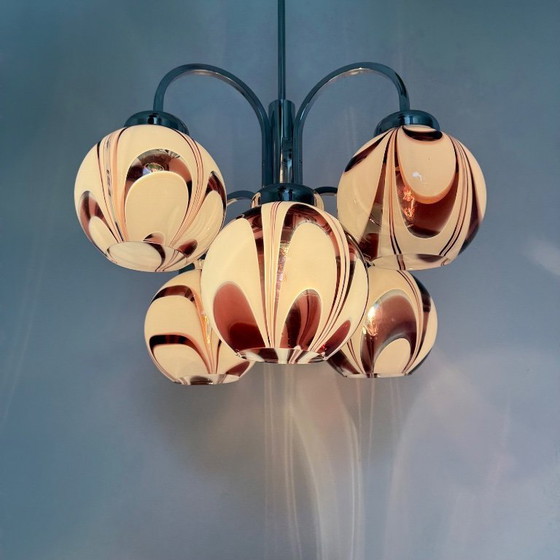 Image 1 of XL Italian purple and white murano glass swirl chandelier , 1970s
