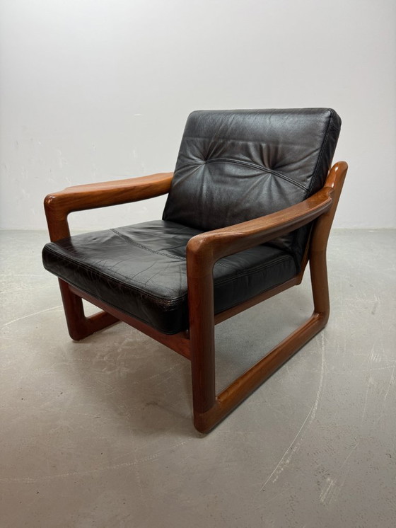 Image 1 of Set of 2 Mid-Century Design Komfort Solid Teak Wooden Lounge Chairs Attributed to Sven Ellekaer for Komfort, Denmark 1970s. 