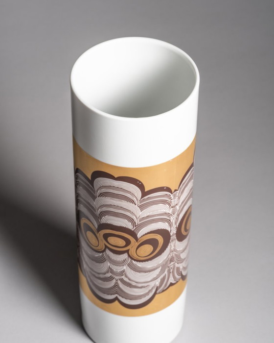 Image 1 of Vaso da pavimento XL raro e vintage in porcellana tedesca K&A Krautheim, decorazione Op Art dorata, 35 cm