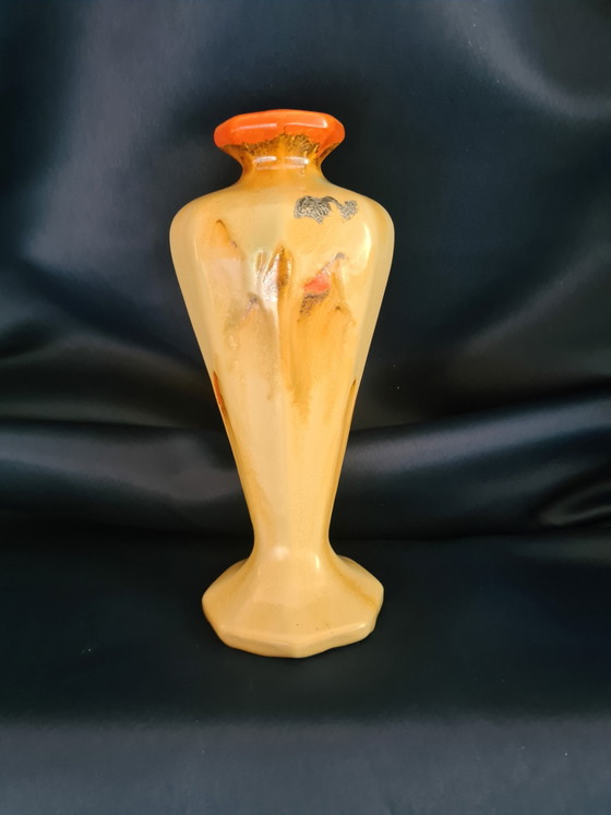 Orange Art Deco Ceramic Vase 23cm – Handmade Pottery 1920s Torhout Belgium – Vase Céramique (photo 2 of 6)