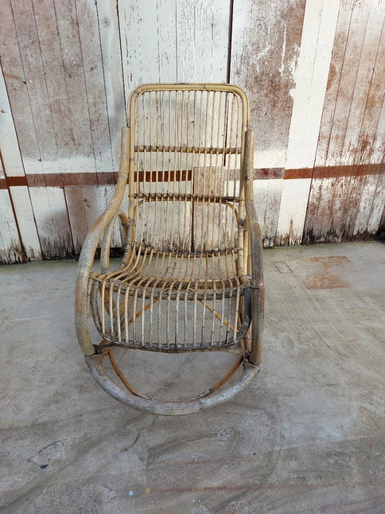 Image 1 of Originele Rohe Noordwolde rotan schommelstoel – jaren 50/60
