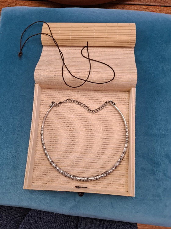 Image 1 of Sterling zilveren torque ketting, 54 cm halsomtrek - uniek stuk, omkeerbaar + houten doos