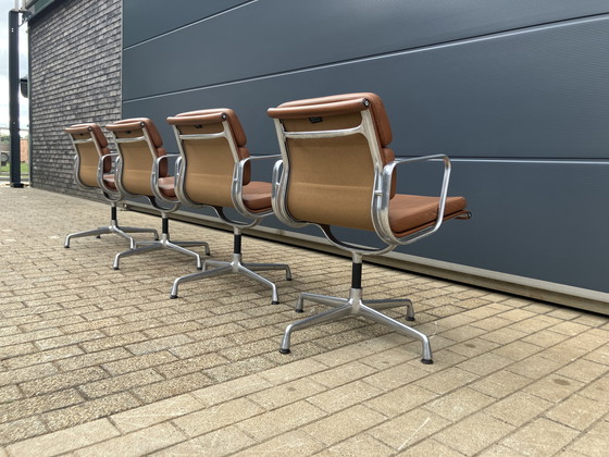 Image 1 of 4x Cognac Leather Vitra Office Chairs EA108 Softpad Swivel