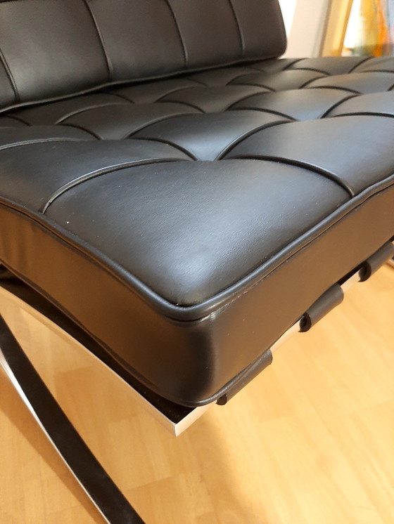 Image 1 of Knoll Set Barcelona New-Never Used Black Leather Design by Ludwig Mies Van Der Rohe and Lilly Reich (1929)