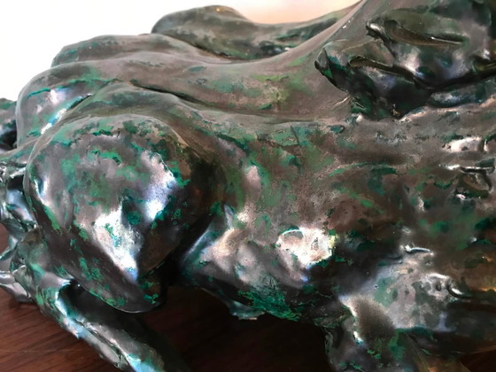 Image 1 of Sculpture by Umberto Ghersi with three ceramic horses