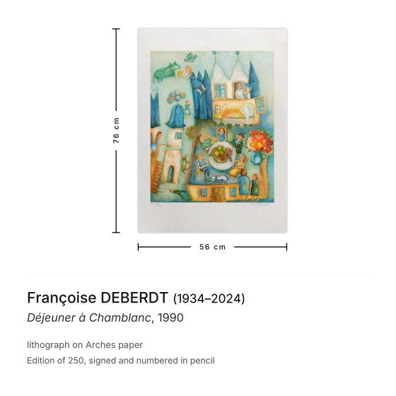Image 1 of Françoise DEBERDT Pranzo a Chamblanc Litografia firmata 1990