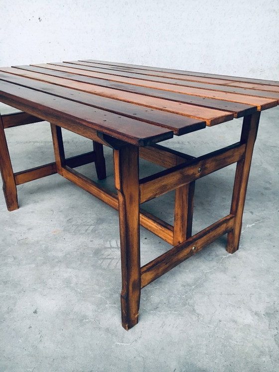Image 1 of Table de jardin ou de cuisine en bois patiné, design années 1970