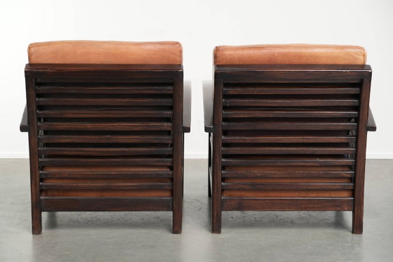 2 begehrenswerte cognacfarbene Rindsleder Art Deco Sessel aus dem 20. Jahrhundert – Leather (photo 3 of 13)