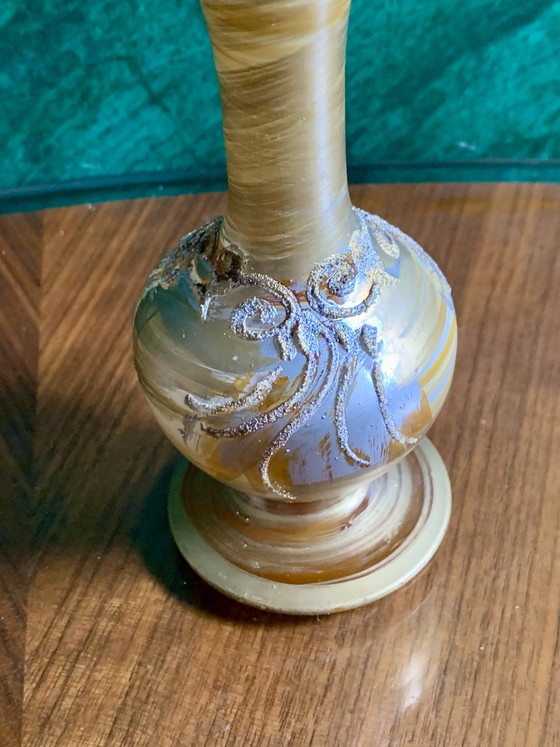 Small opaline glass soliflore vase, Art Nouveau metallic powder decor (photo 3 of 11)