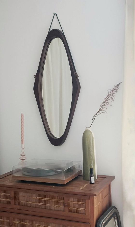 Image 1 of Miroir Italien Années 50-60 en Teck Massif