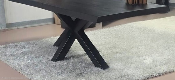 Image 1 of Live edge table incl. 4 taupe boucle bucket chairs