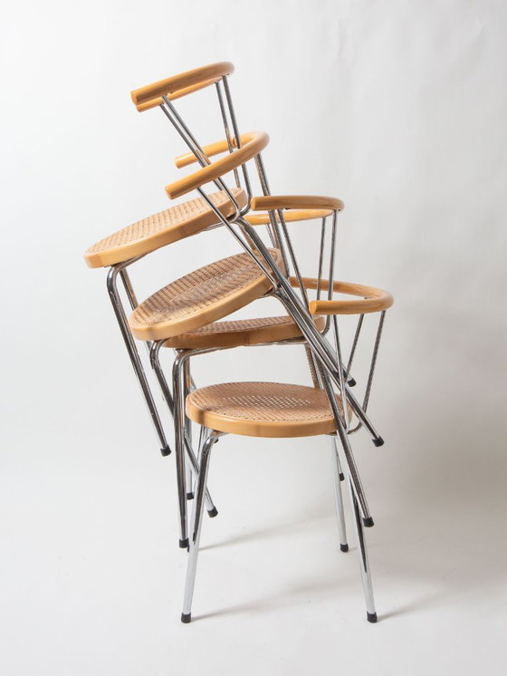 Image 1 of Stoelen met rotan zitting en chroom