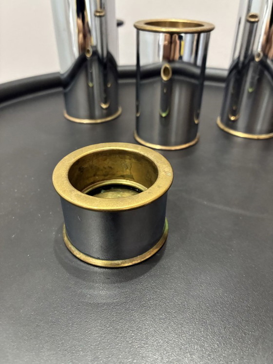 Set of 4 Cylinder 2000 candle holders by Staffan Engelsson, 1970s, Chrome, Brass, Silver (photo 6 of 8)
