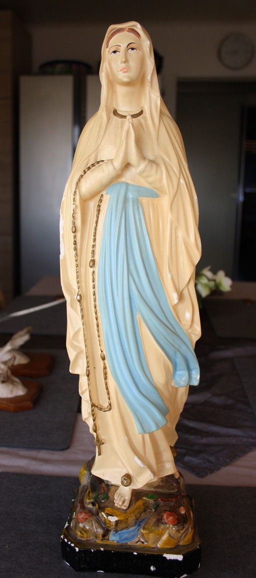Antique French Madonna - Circa 1930s - Plaster, 52 Cm - Hand-painted