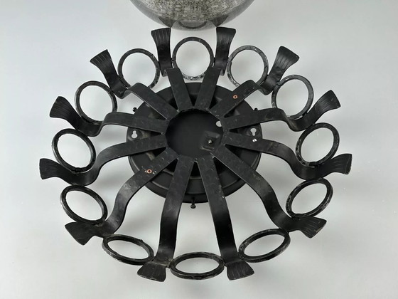 Image 1 of 60s 70s Brutalistische wandlamp of plafondlamp van ijzer & glas design