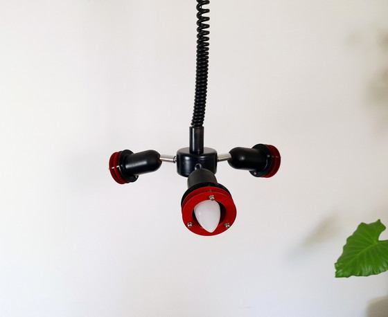 Image 1 of Zwart Rode Space Age Verstelbare Lamp / Pull Down Lamp / Mid Century Hanglamp / Metalen Verstelbare Plafondlamp / Retro Lightin