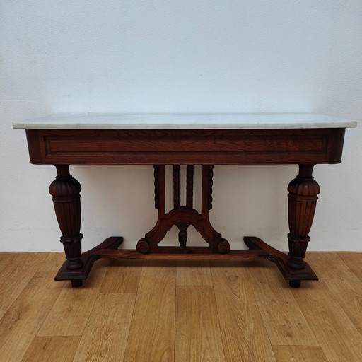 Table d'appoint ancienne, table d'entrée, console murale avec plateau en marbre
