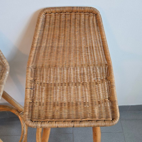 Image 1 of Coppia di sgabelli da bar vintage degli anni '50 in rattan e bambù di Dirk Van Sliedgert, anni '50