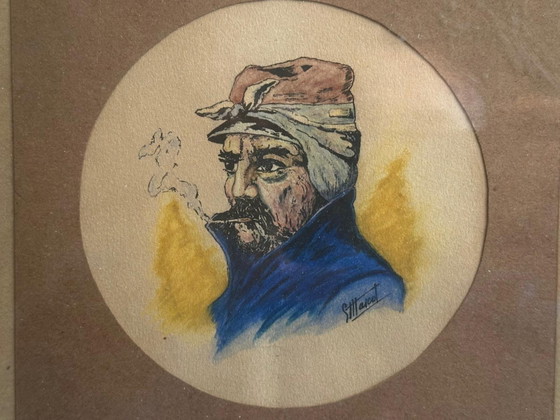 Portrait of a Fisherman with a Pipe, Watercolor and Ink, Signed, 20th Century, 22 × 22 cm (photo 8 of 12)