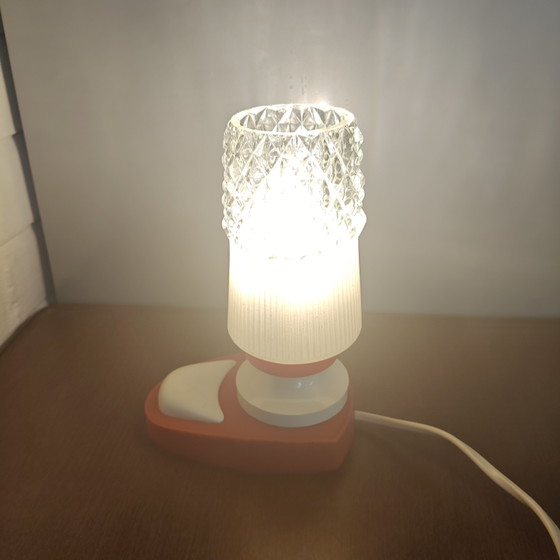 Vintage Massive Belgium Table Lamp – 1970s – Pressed Glass – Space Age – Plastic (photo 2 of 9)