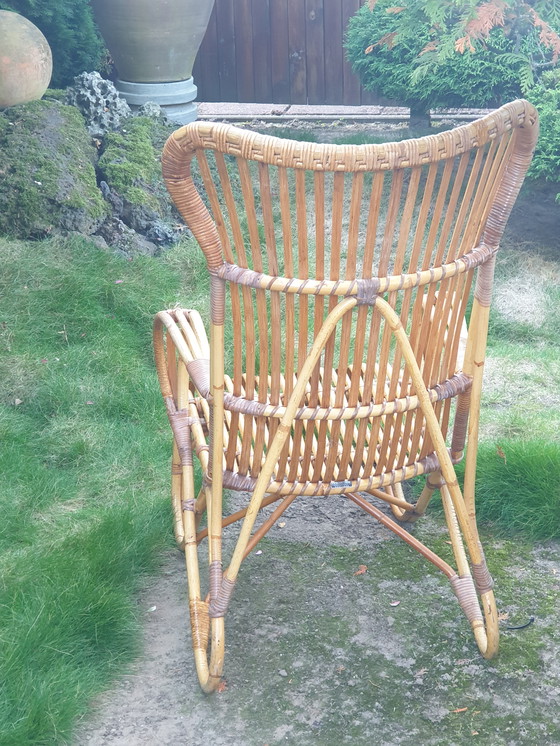 Image 1 of Bellissima poltrona alta vintage in rattan Rohé
