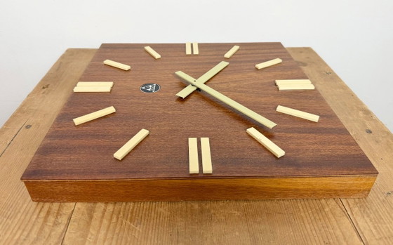 Image 1 of Vintage Brown Wooden Wall Clock from Pragotron, 1980s
