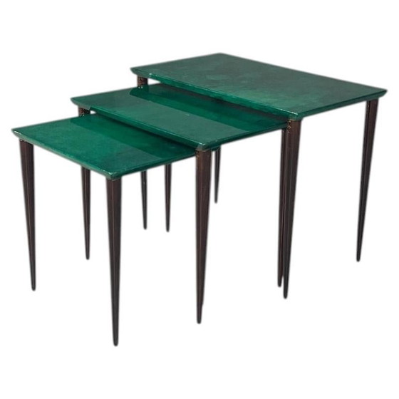 Table basse Aldo Tura en parchemin, Mod. 826, peau de chèvre teinte à la main, Italie, 1950 – Tables basses (photo 5 of 27)