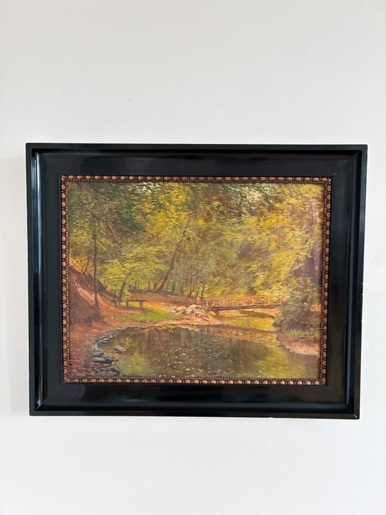 Image 1 of Vintage original oil painting forest landscape