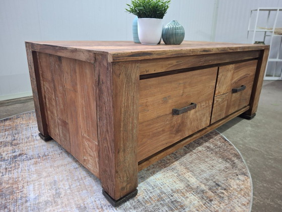 Image 1 of Table basse en teck recyclé avec 4 tiroirs, neuve