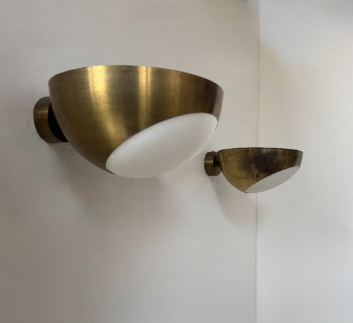 Coppia di applique vintage in ottone e vetro, Italia 1960