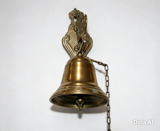 Campanello antico in ottone massiccio, splendidamente decorato, ca. 30 cm di altezza, Oggetti decorativi (foto 4 di 5)
