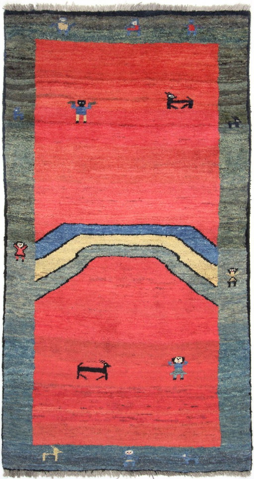 Alfombra oriental persa original Gabbeh Ghashghai, 202 cm x 118 cm, antigua, natural