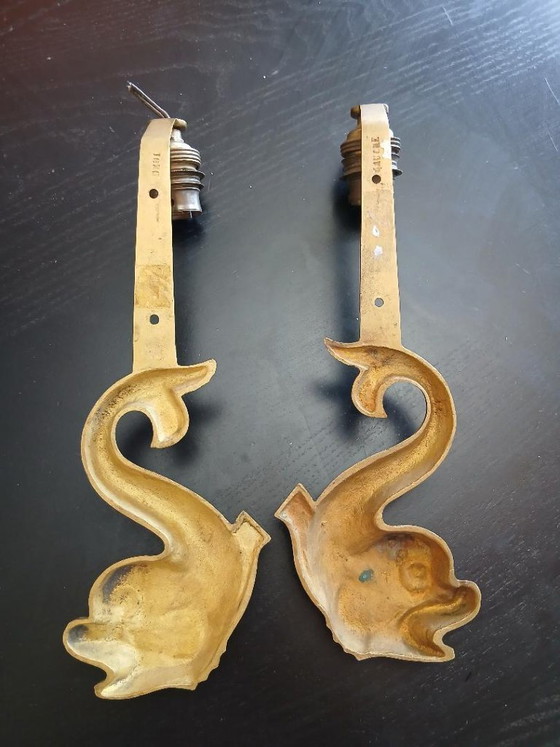 Apliques de pared Art Déco de E. Guillemard (siglo XX) en bronce dorado, firmados. – Bronze (photo 3 of 8)