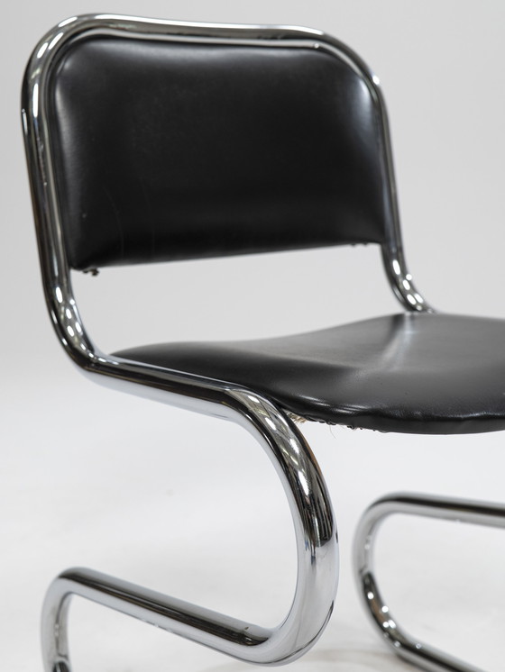 Image 1 of 6x vrijdragende chromen eetkamerstoelen, Italië, jaren 1980