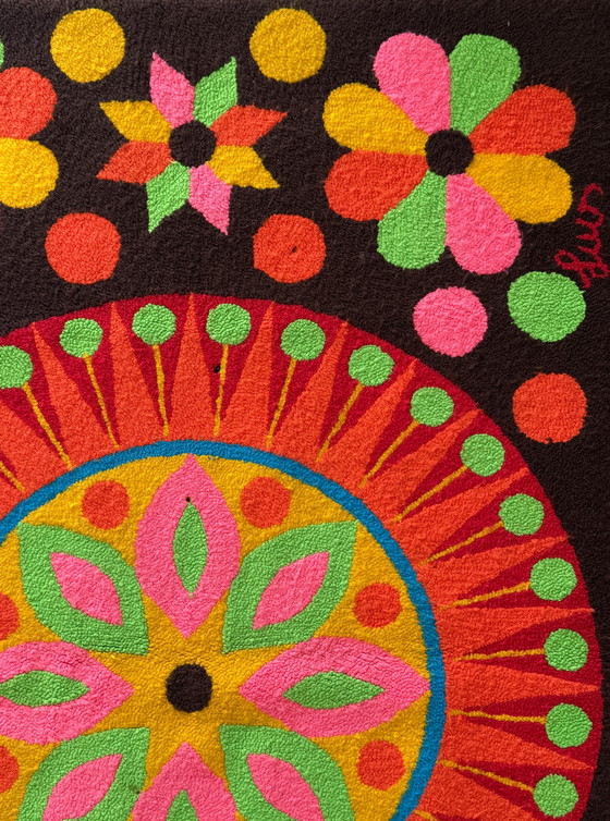 Image 1 of Arazzo da parete vintage anni '70 firmato Luis Montiel – Design floreale flower power anni '70