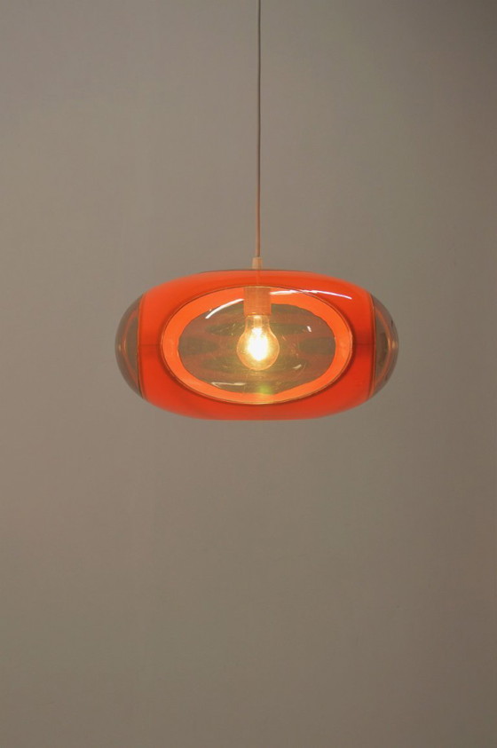 Image 1 of Space age UFO pendant lamp 'Bug Eye' (orange) by Massive, 1970s